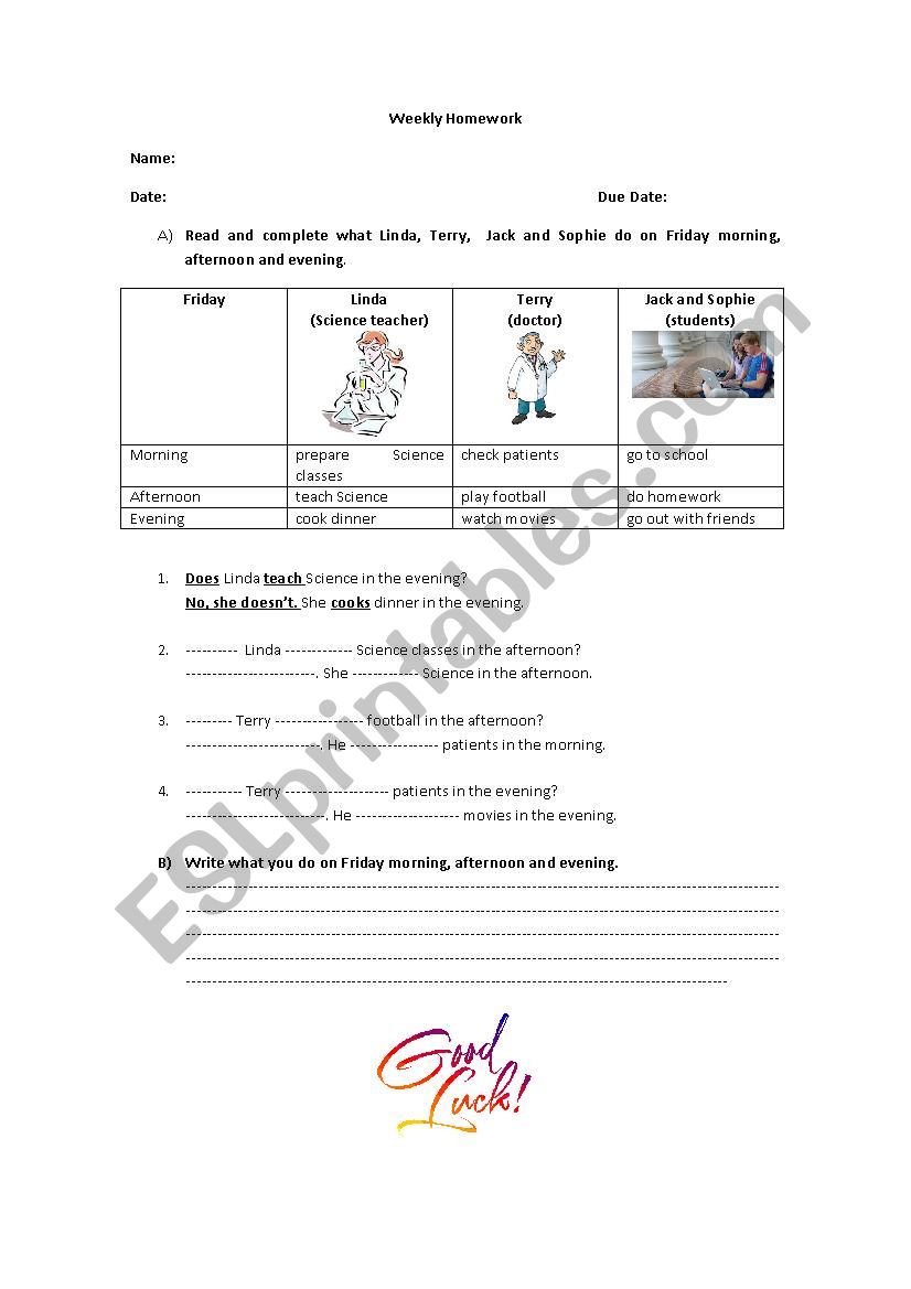 Daily routine worksheet