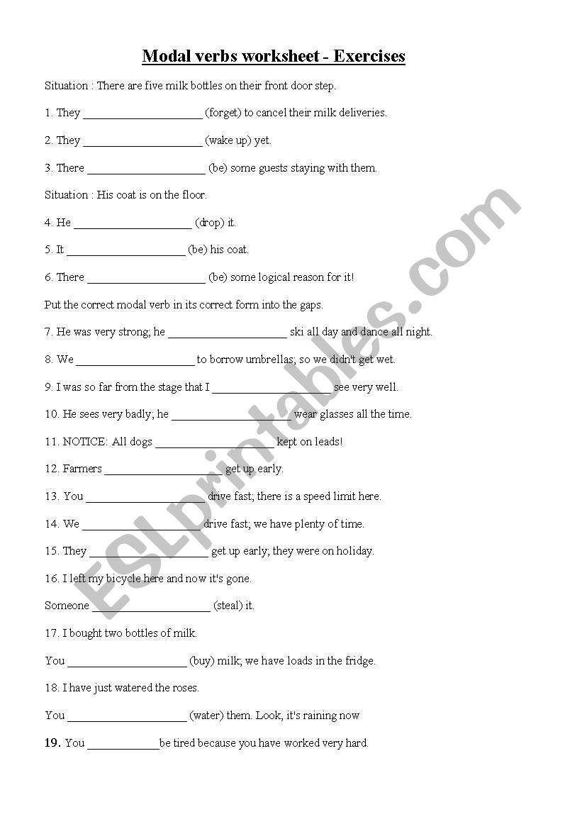 MODAL VERBS WORKSHEET worksheet