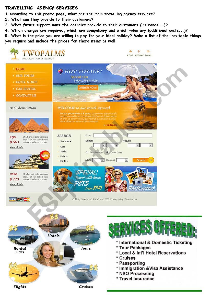 Travelling agency services worksheet