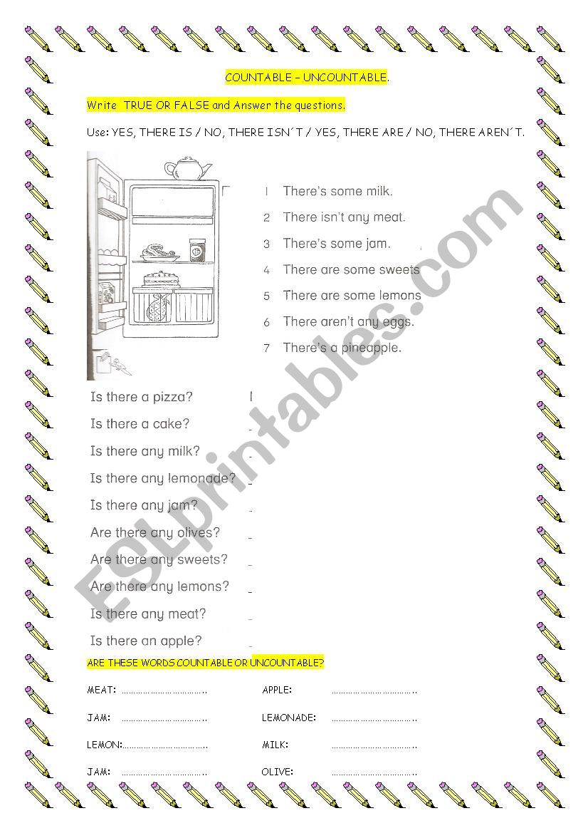 Countable and Uncountable nouns. There is / There are.