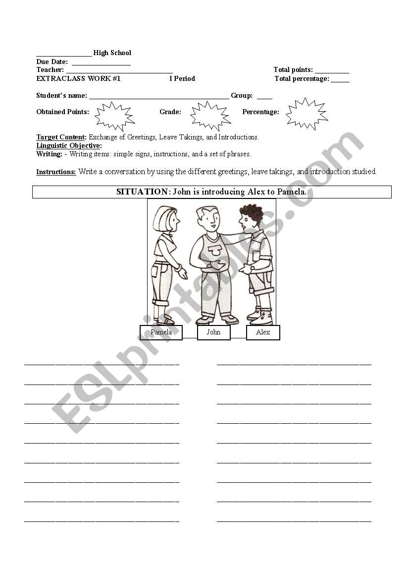 Writing practice for greetings, leave takings, and introductions.