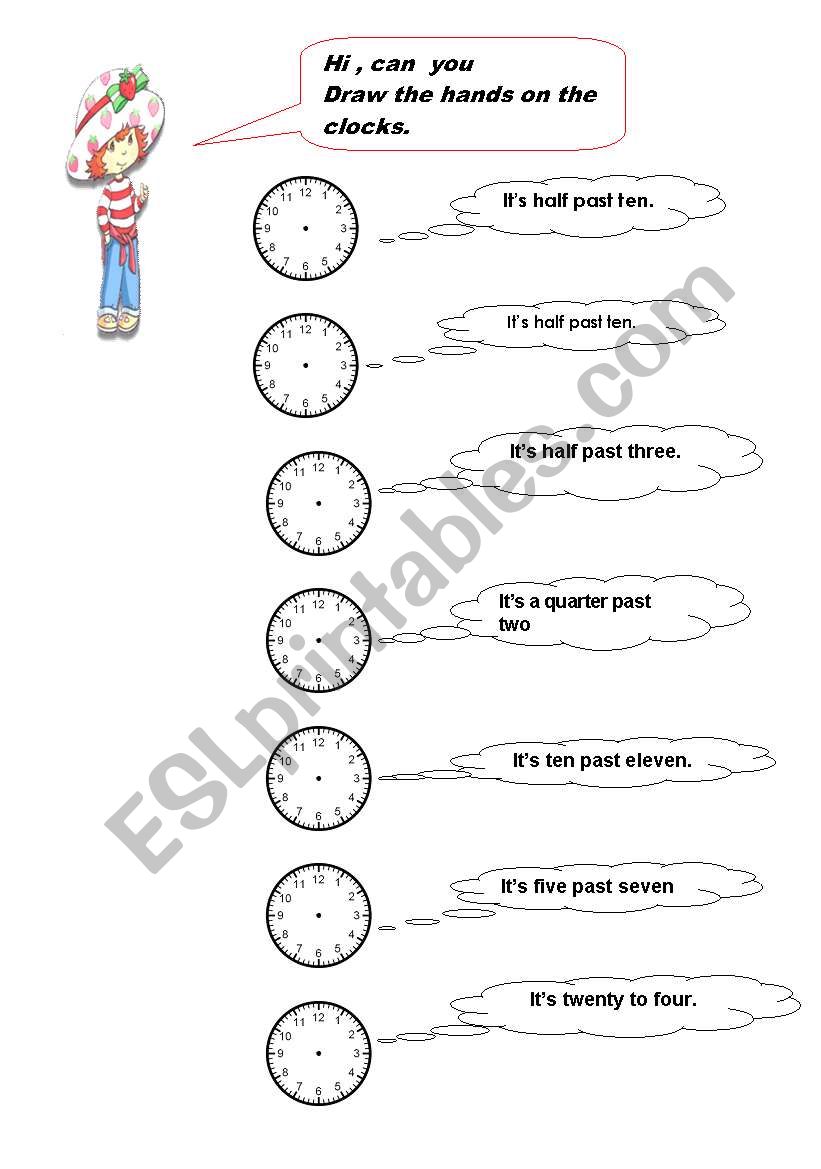 Draw the hands on the clocks. worksheet