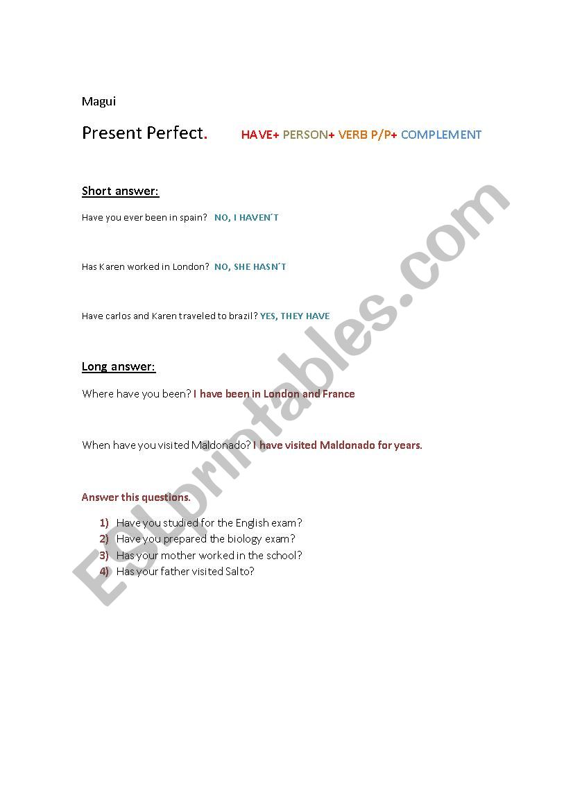 PRESENT PERFECT worksheet