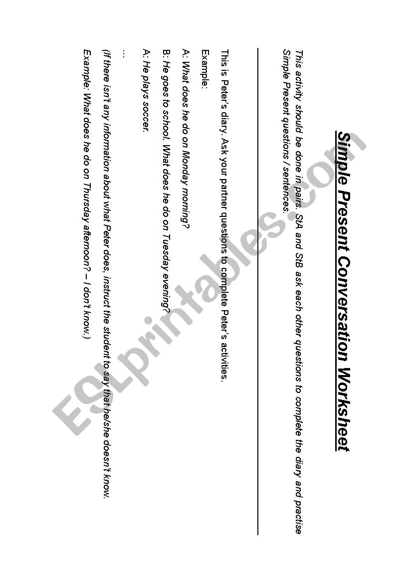 Simple Present Conversation Worksheet