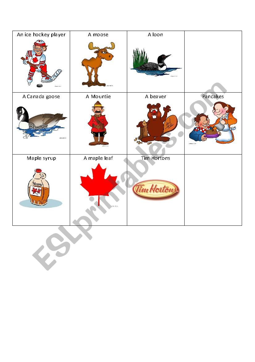 Canadian Symbols Memory Game worksheet