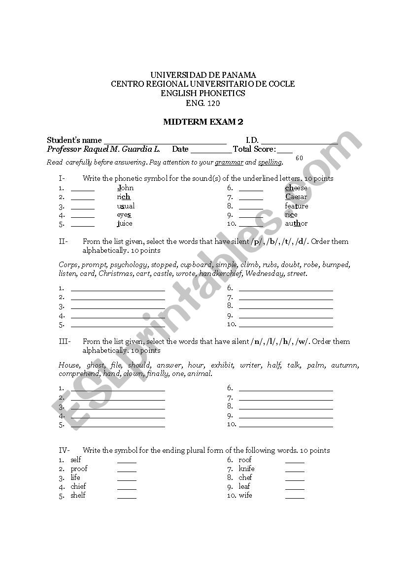 Phonetic worksheet