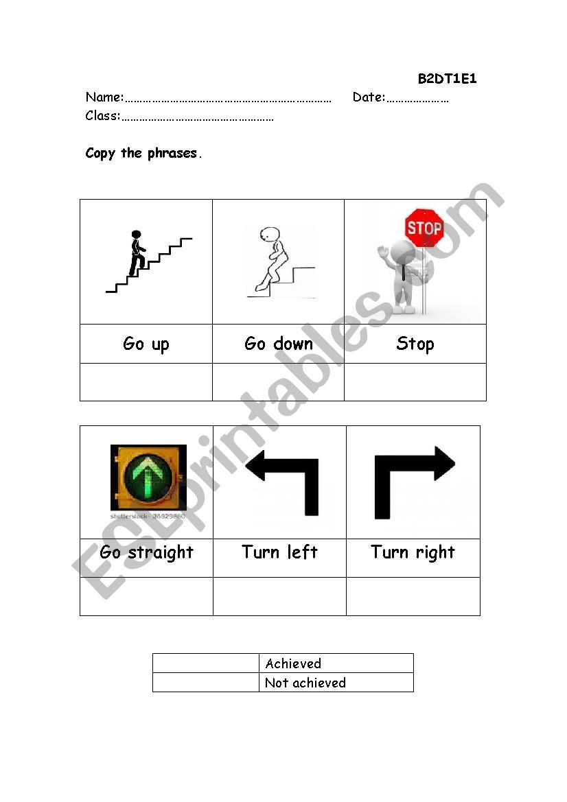 Directions worksheet