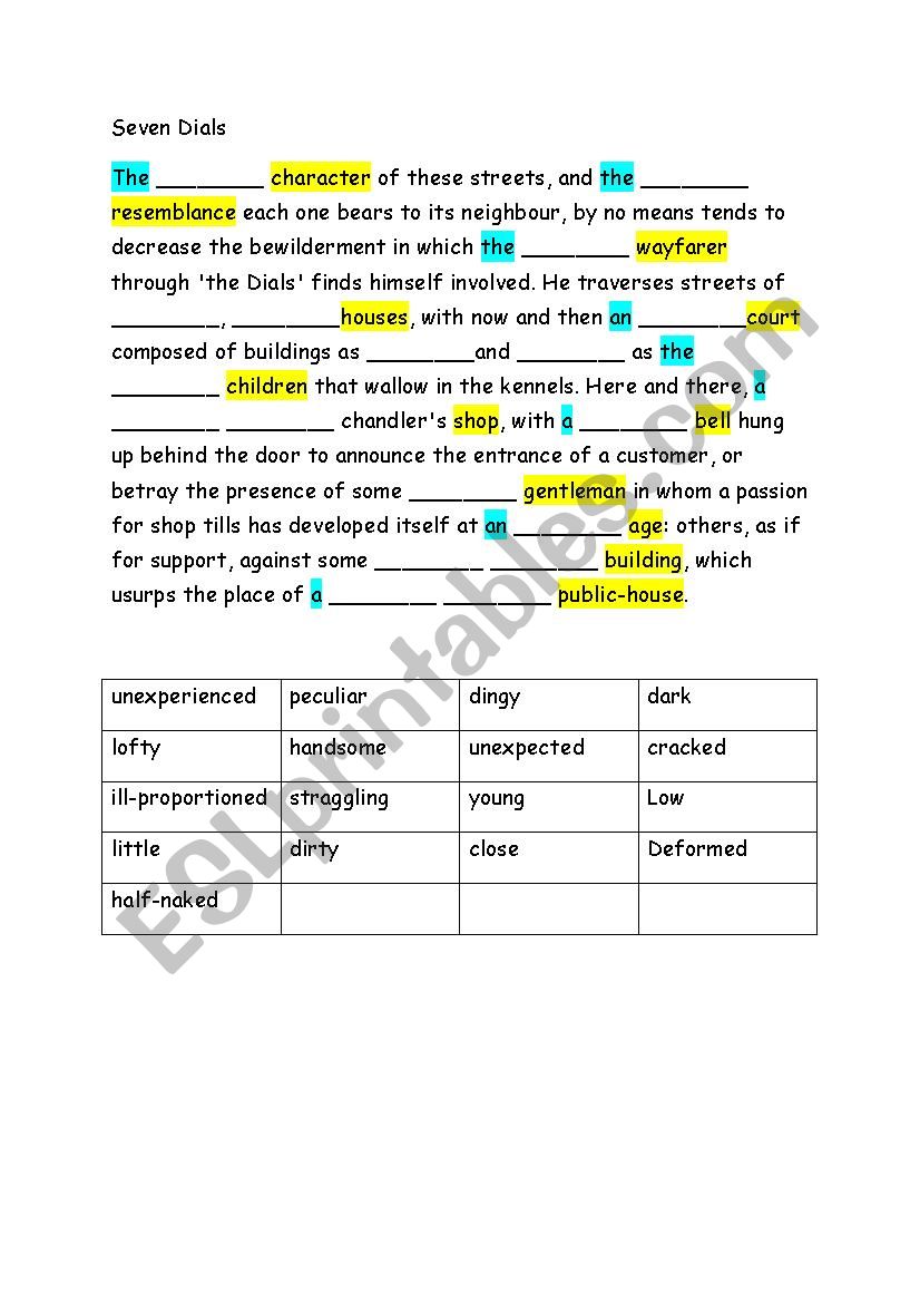 Seven Dials Gap Fill worksheet