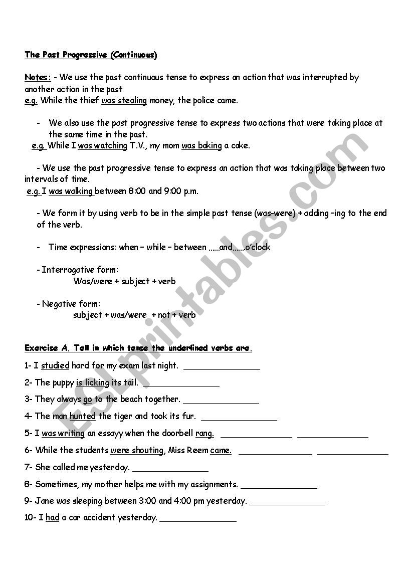 The Past Progressive worksheet