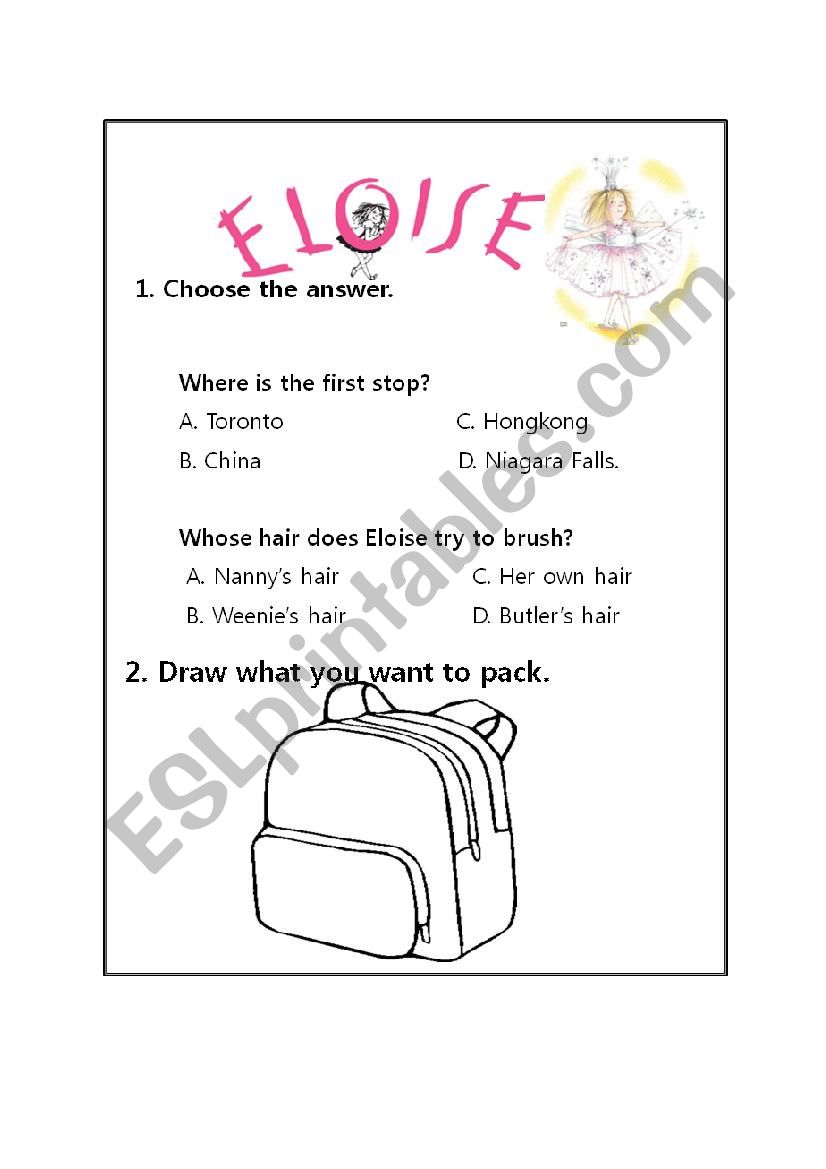 Eloises summer vacation worksheet