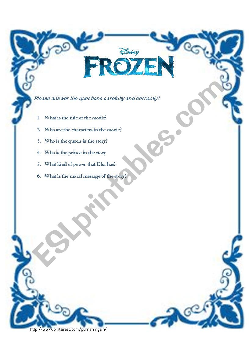 Frozen worksheet worksheet