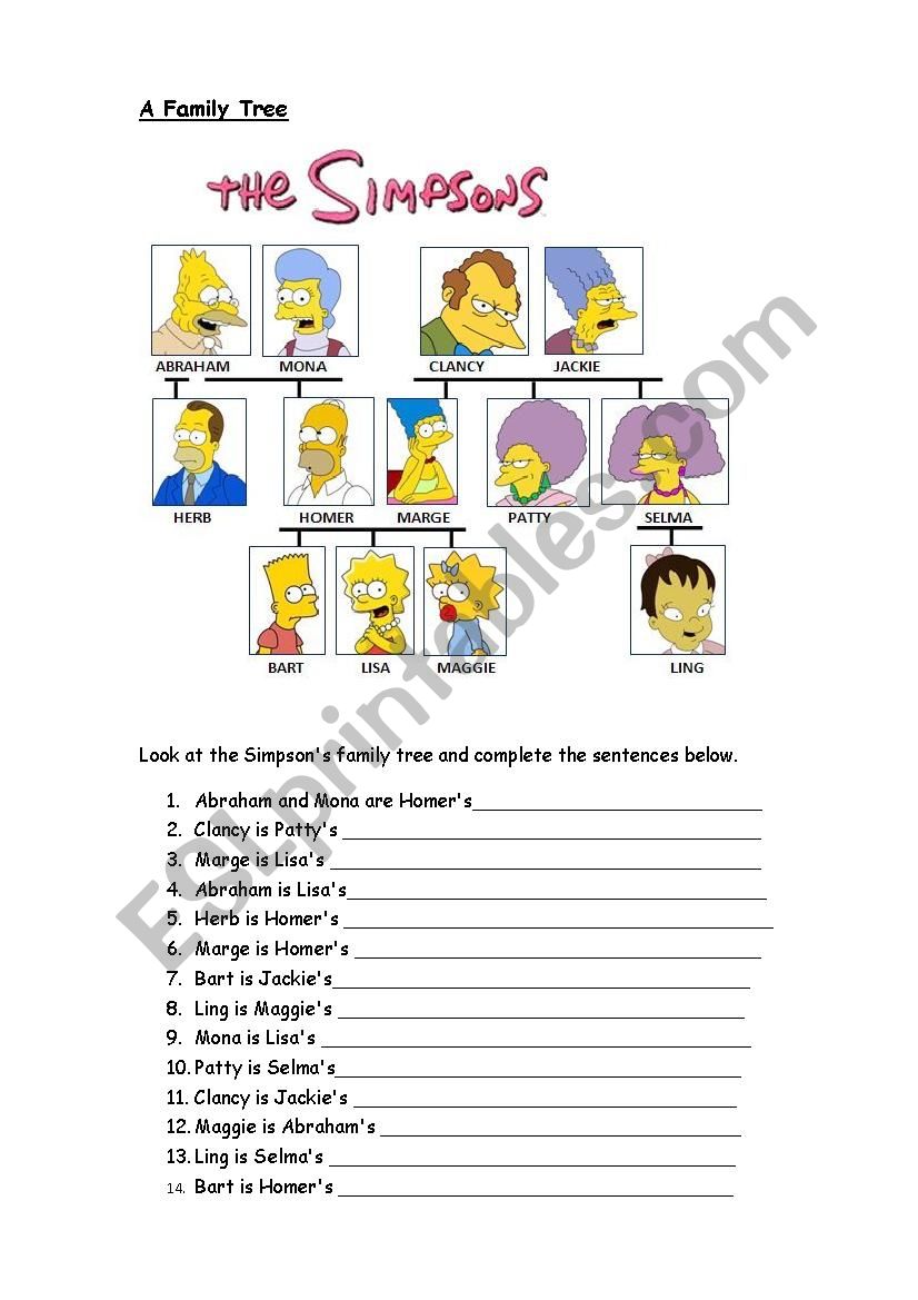 Simpsons Family Tree worksheet