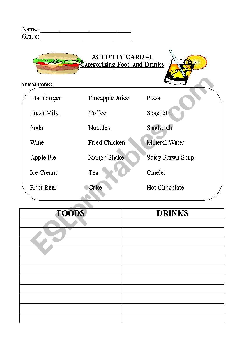 Food and Drinks worksheet