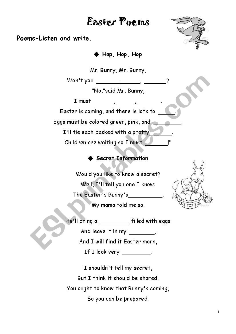 Easter Poems worksheet