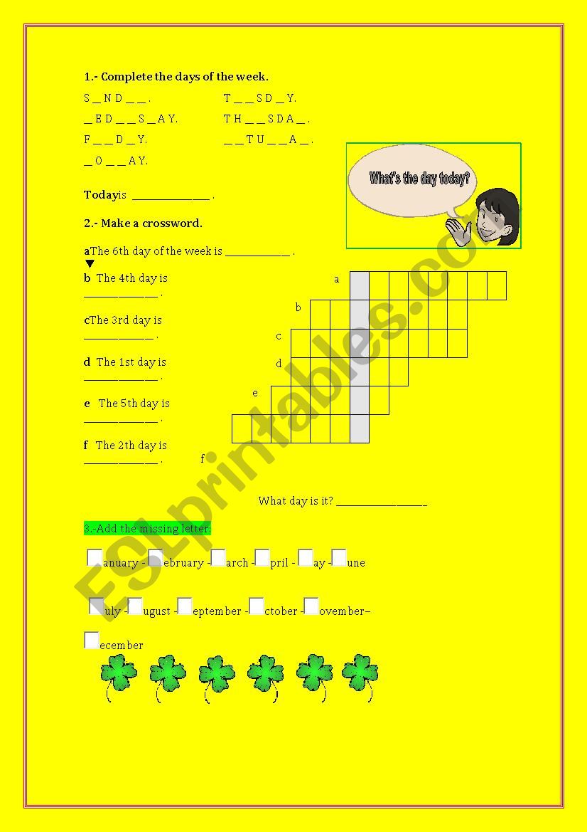 Months and dates worksheet