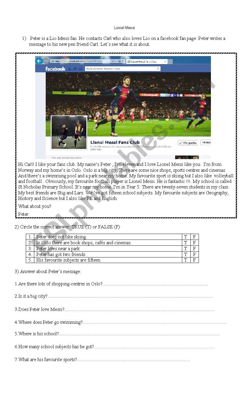 Lionel Messi worksheet