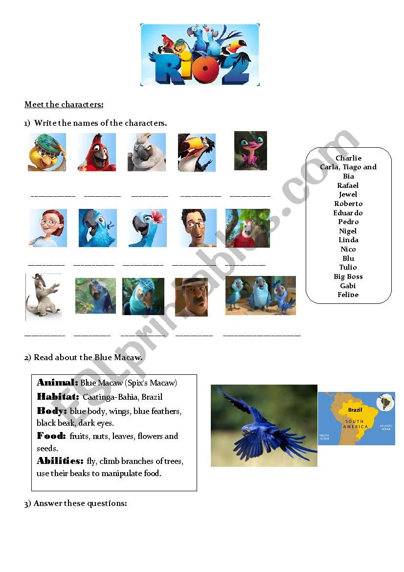 Rio 2 Part 1 Esl Worksheet By Mariambarnech