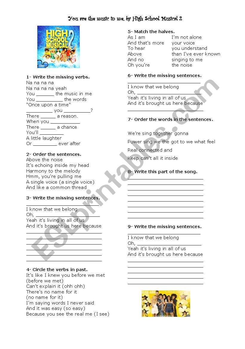 You are the music in me worksheet