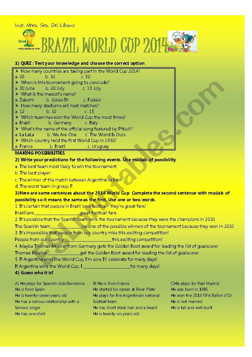 Brazil World Cup 2014 worksheet