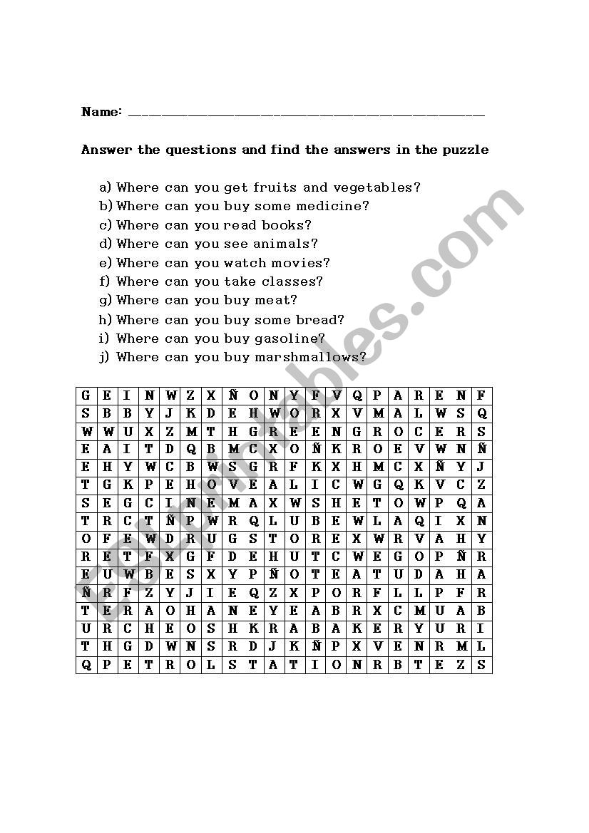 Places in town - Puzzle worksheet