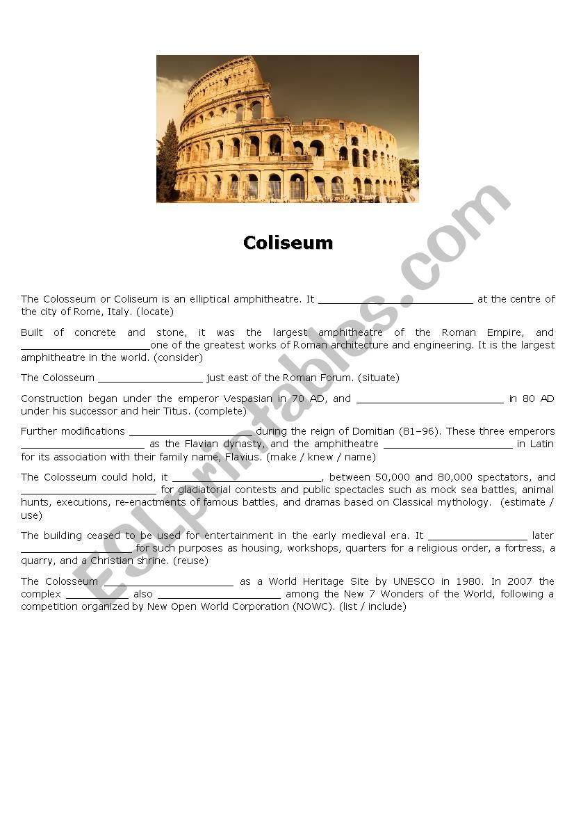 Coliseum worksheet