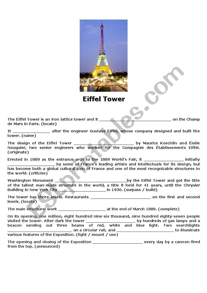 Eiffel Tower worksheet