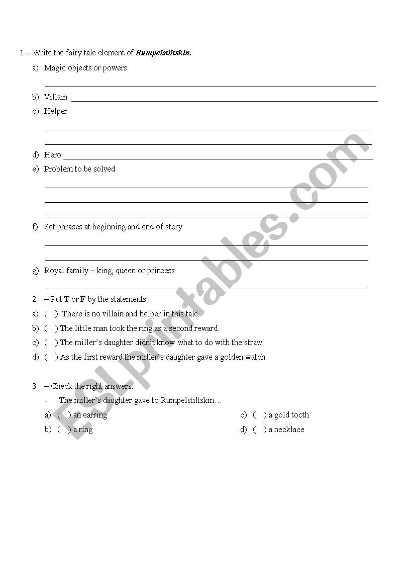 Fairy tale elements worksheet