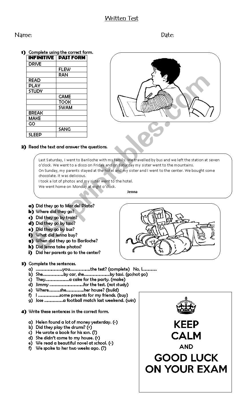 WRITTEN TEST: SIMPLE PAST worksheet