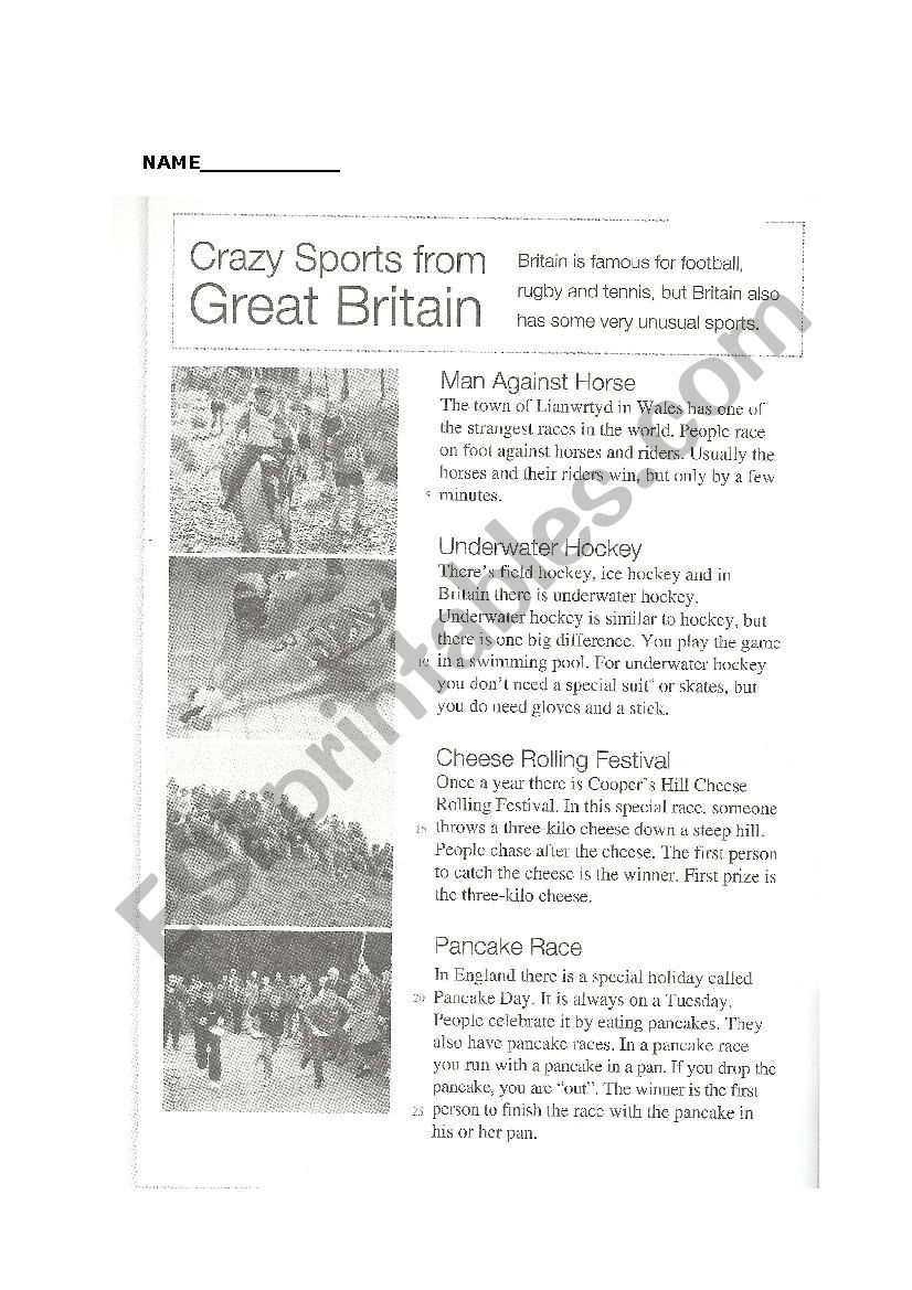 Great Sports from Britain worksheet