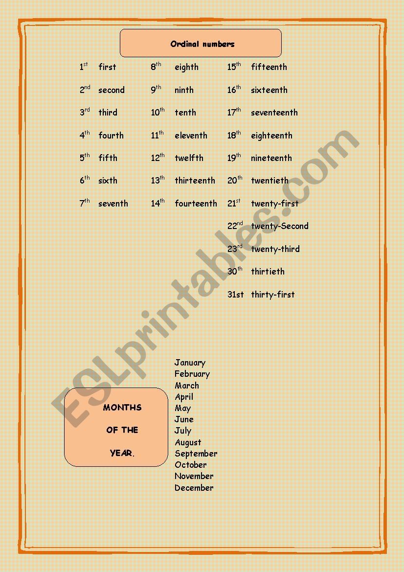 ORDINAL NUMBERS worksheet