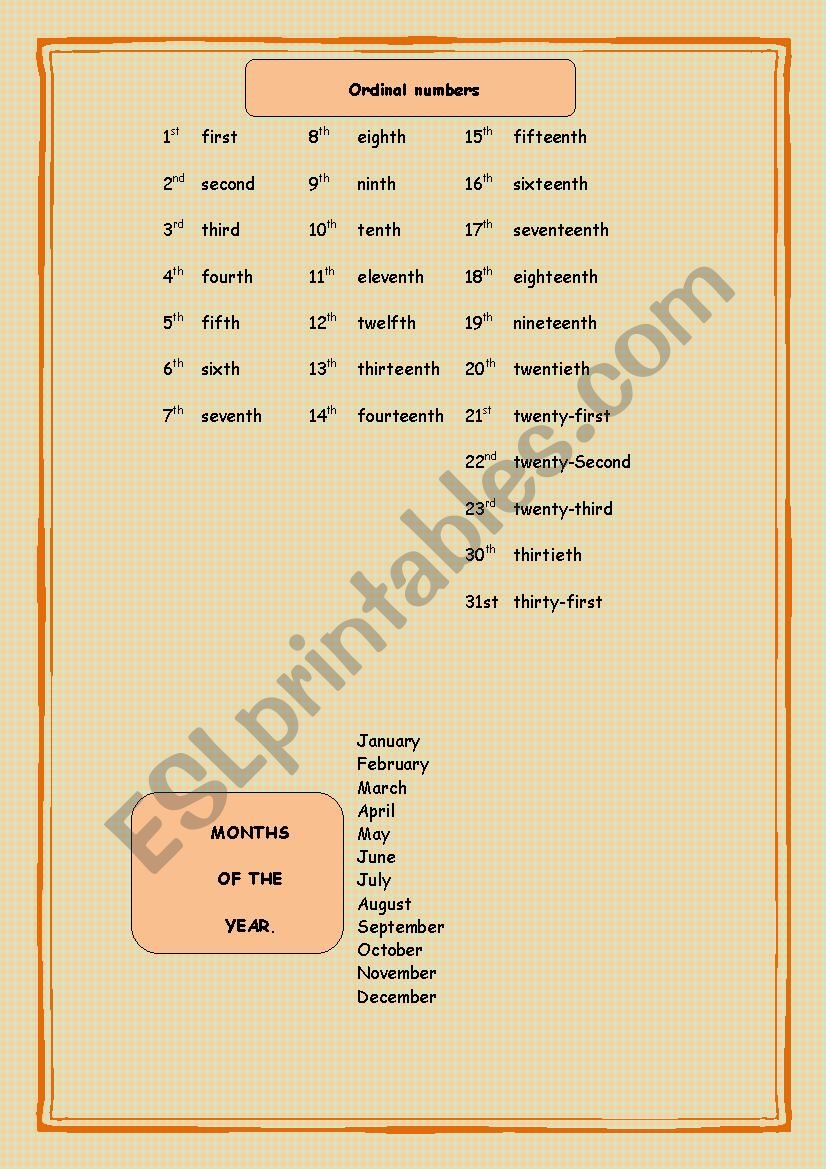 ORDINAL NUMBERS worksheet