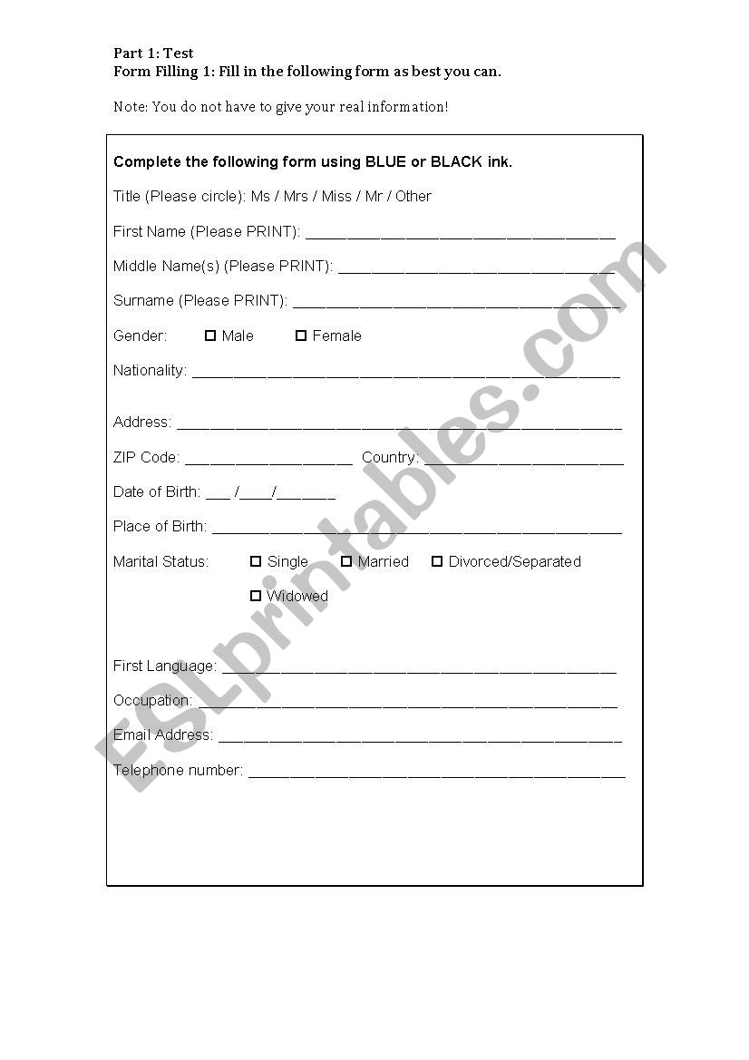 Test-Teach-Test Form Filling Lesson