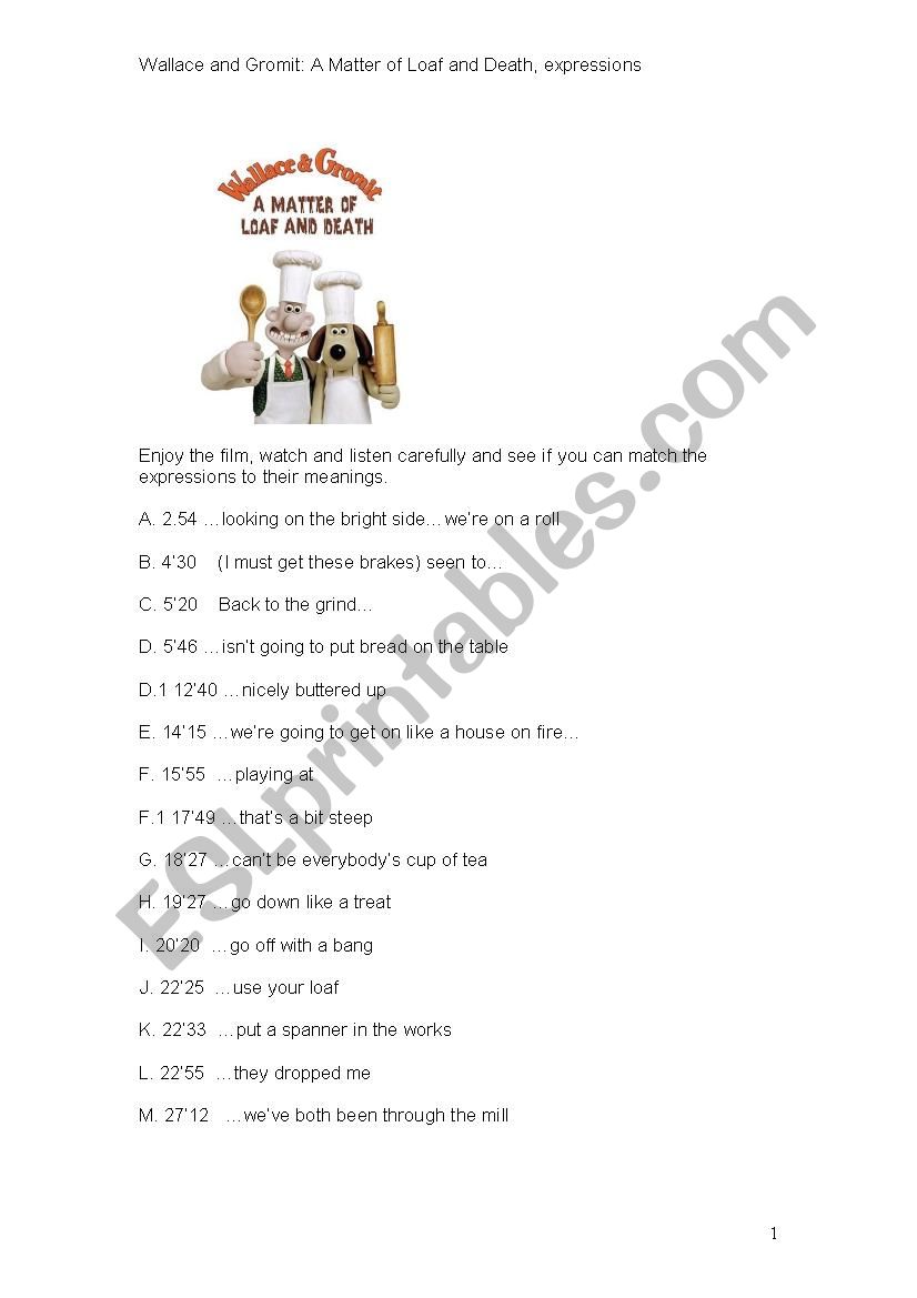Wallace and Gromit Matter of Loaf and death idioms and expressions