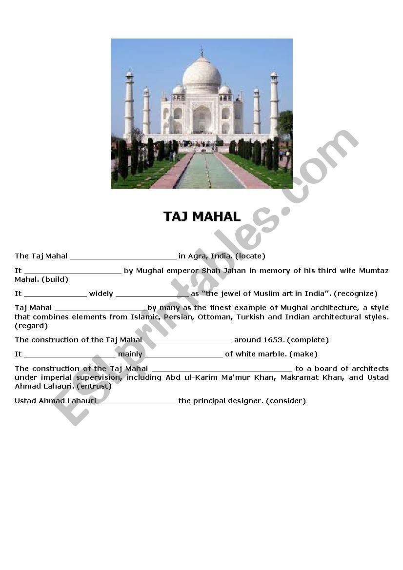 Taj Mahal worksheet