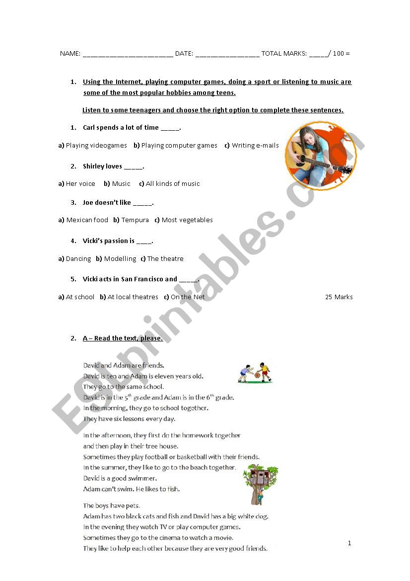 English Test worksheet