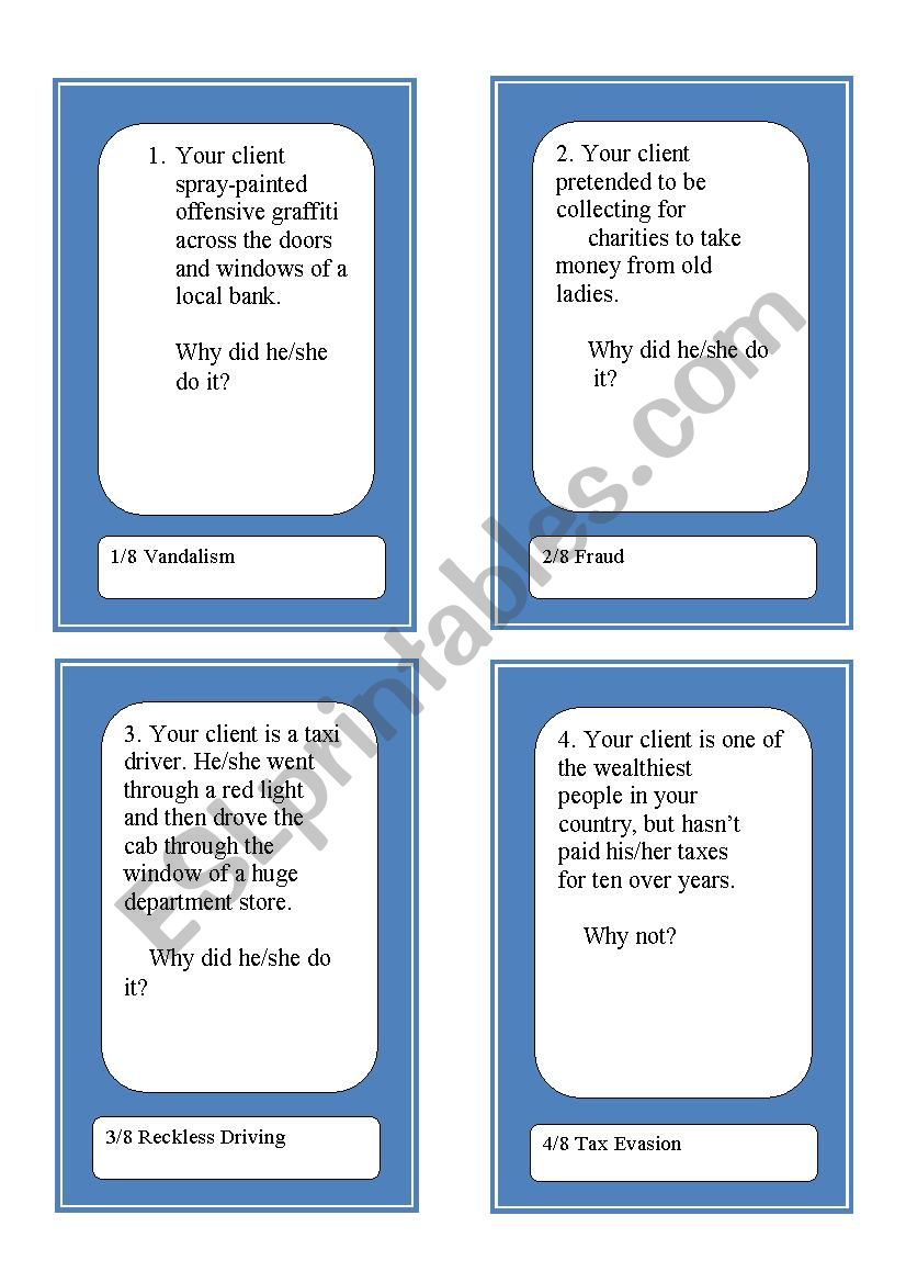 Activity Cards and Role Play Game - Crime and Justice 1