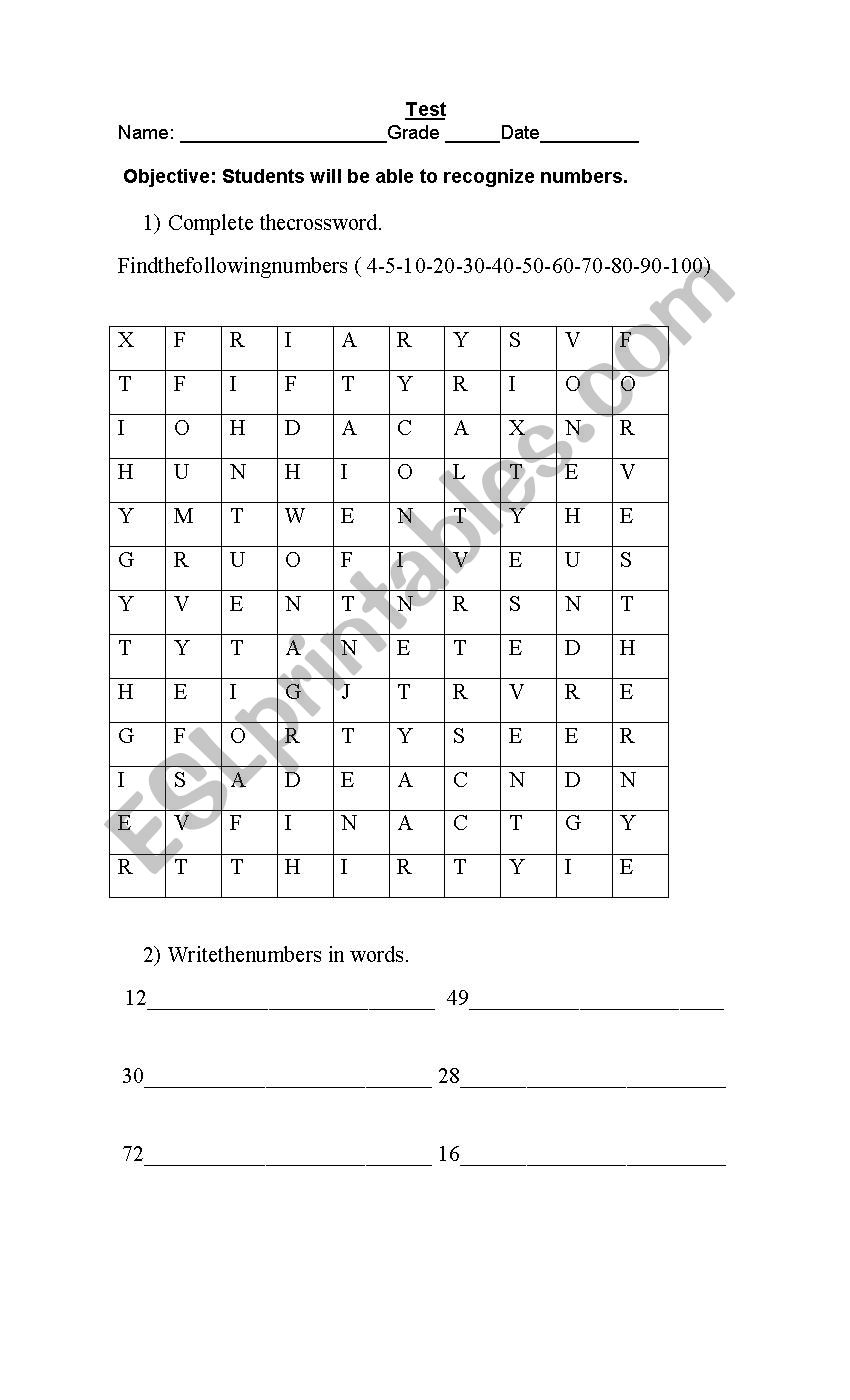 number worksheet