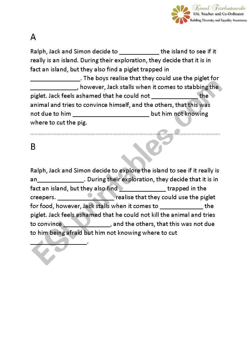 Lord of the Flies - gap fill worksheet