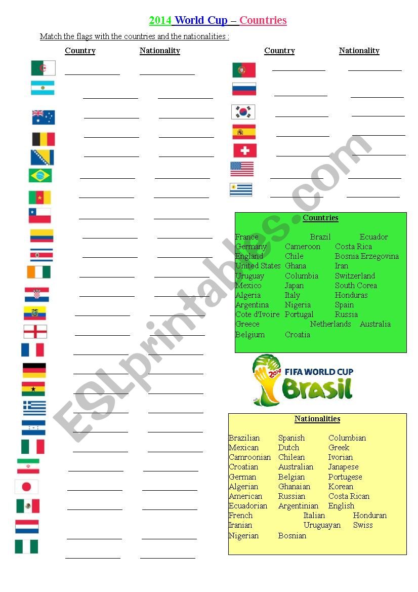 World Cup - Flags worksheet