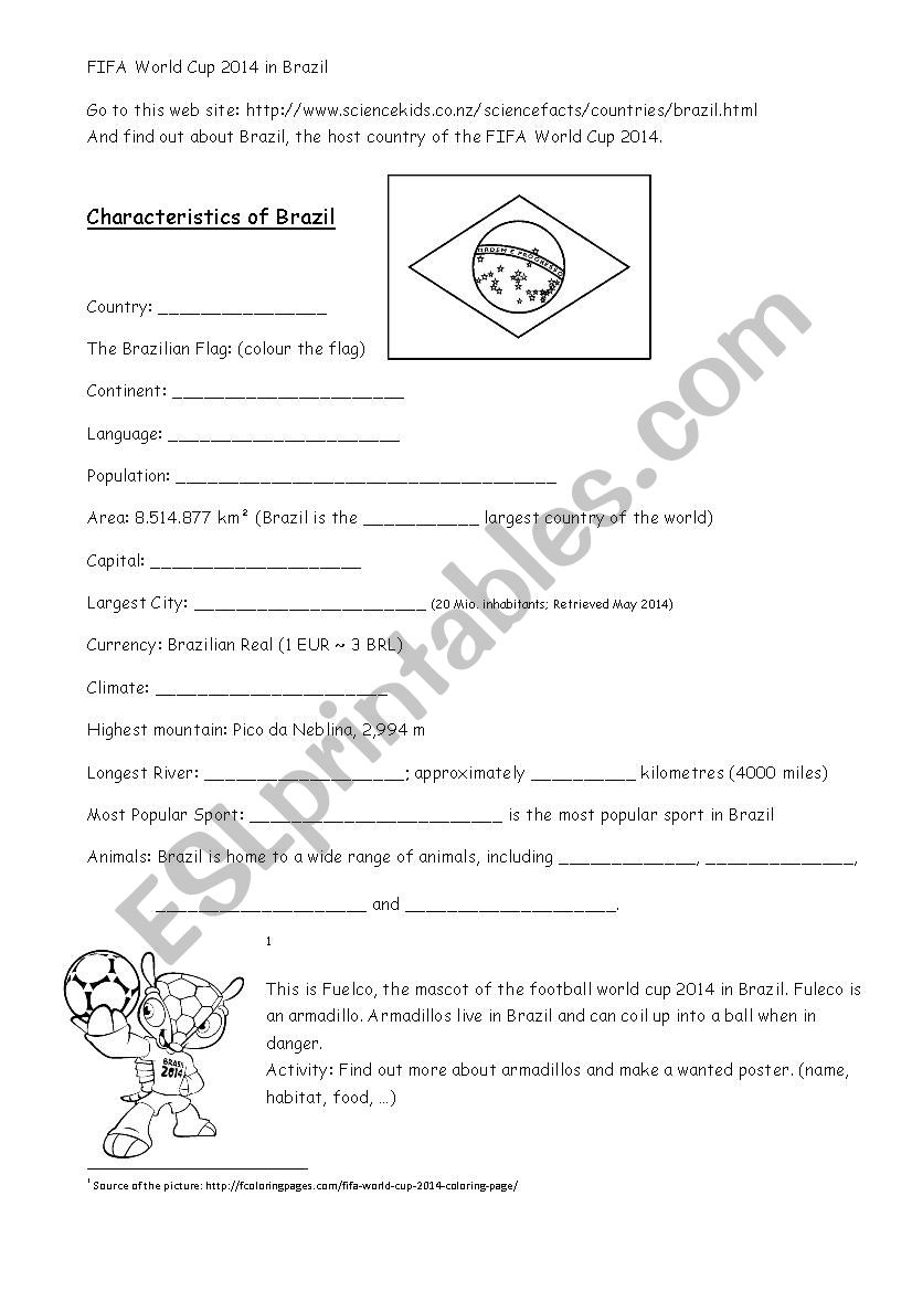 Football World cup Brazil worksheet