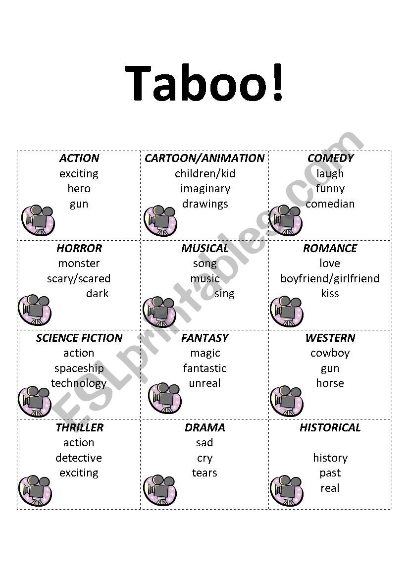 Taboo Game - Films Vocabulary worksheet