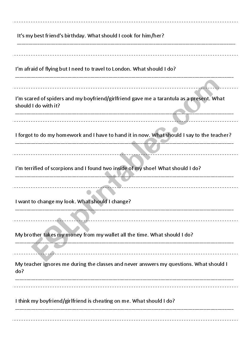Giving advice Situations worksheet
