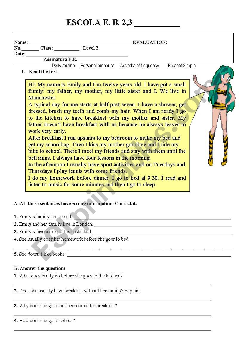 Test 6th year  worksheet