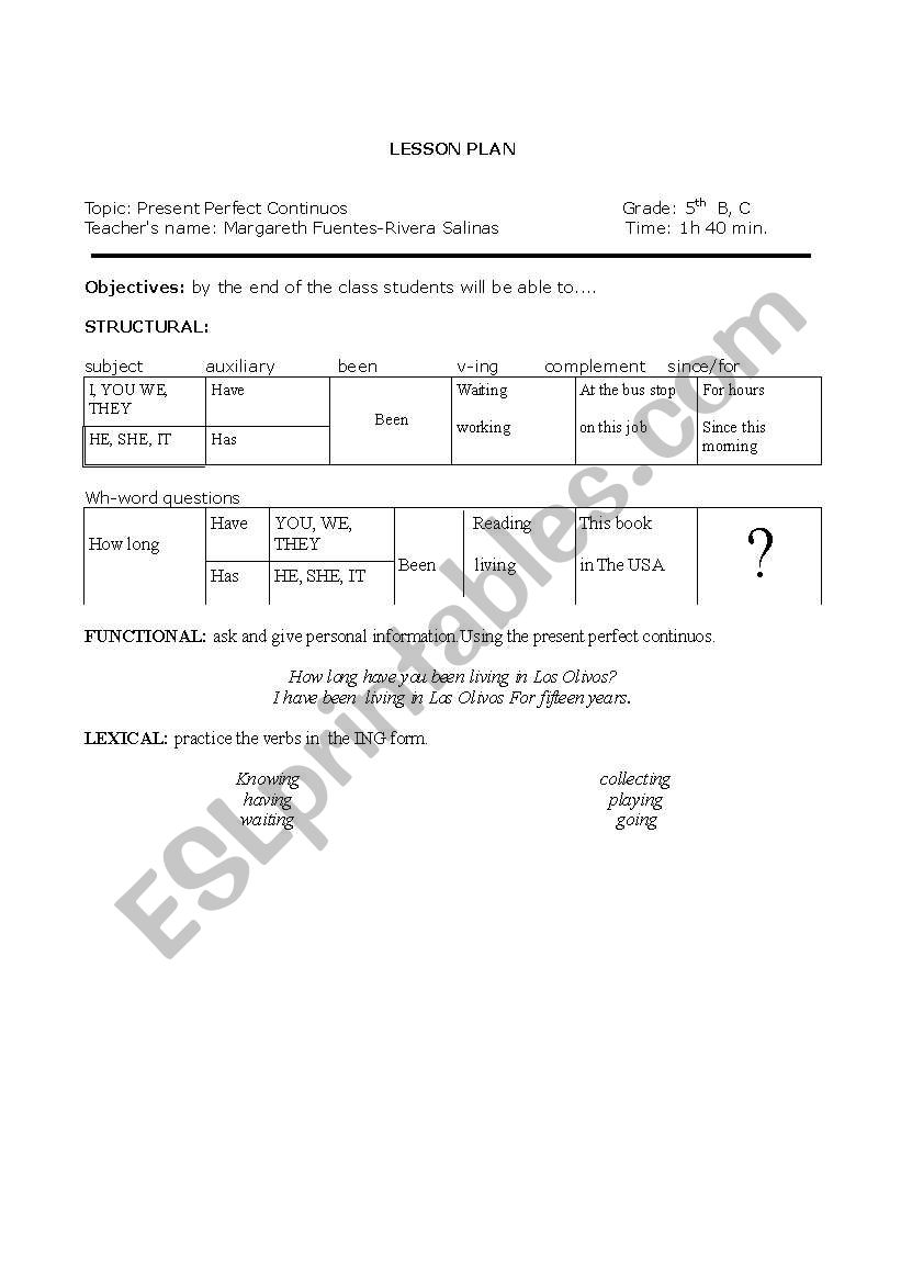 present perfect continuous worksheet