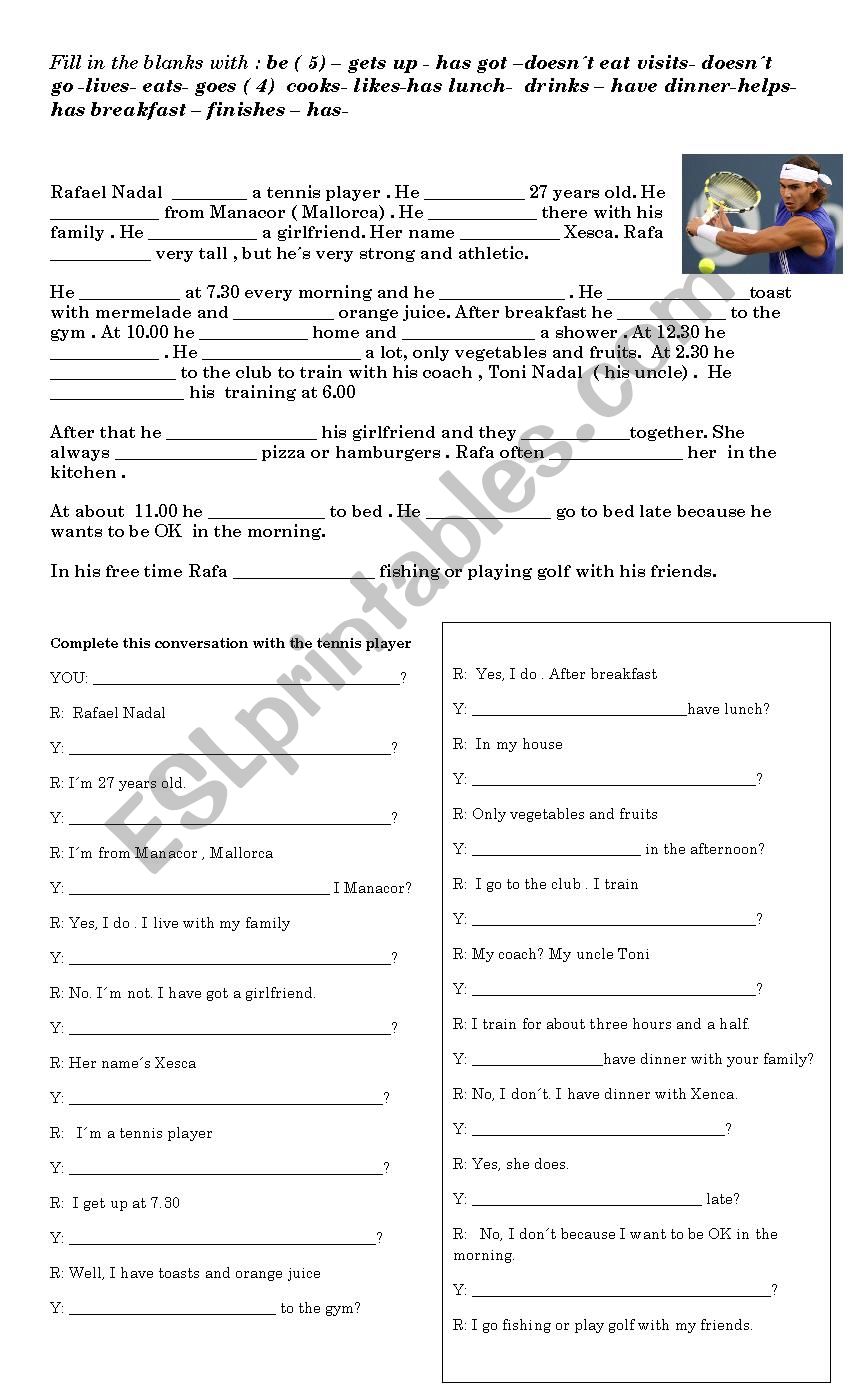 RAFAEL NADAL  worksheet