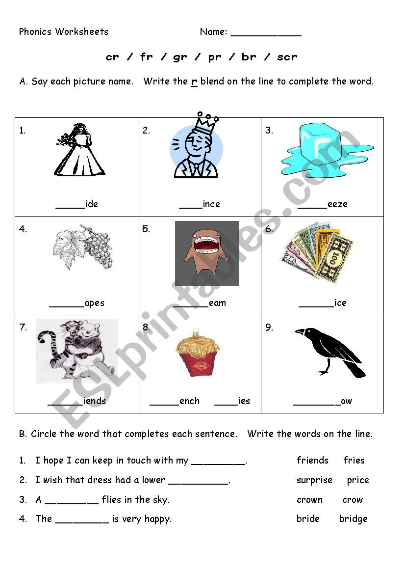 Phonics Worksheet R-Blends  worksheet