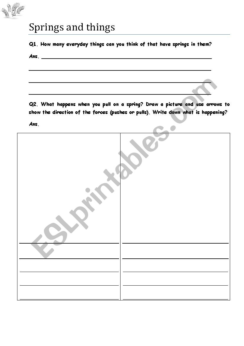 Springs and Things worksheet