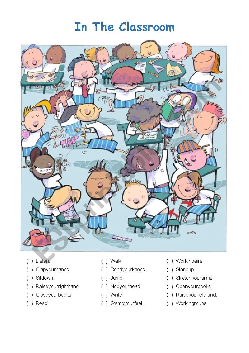 Action verbs in the classroom worksheet