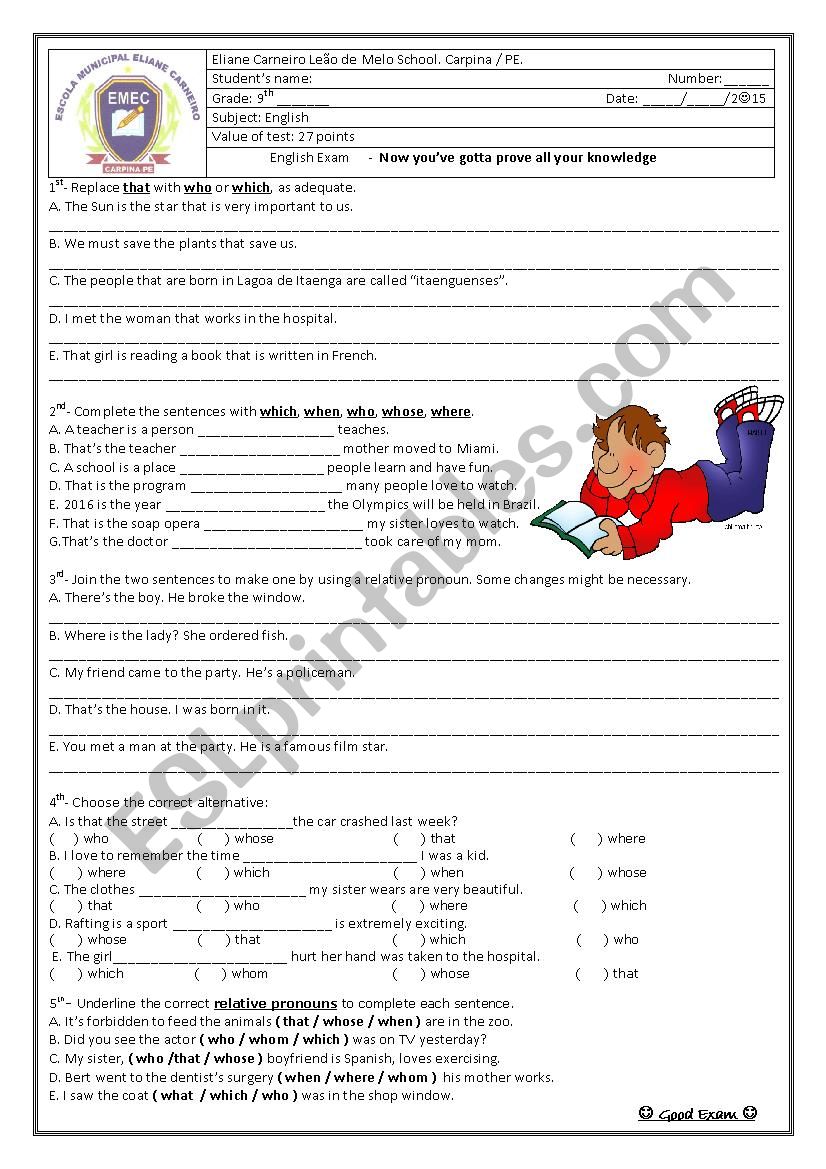 Relative Pronouns worksheet