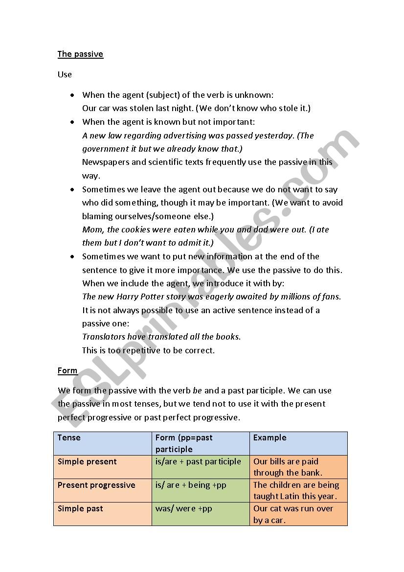 Passive voice worksheet